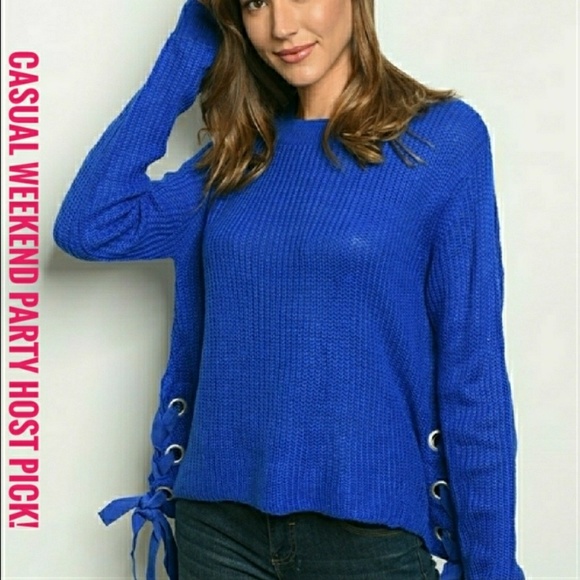 Royal Blue Long Sleeve Sweater - Picture 2 of 8